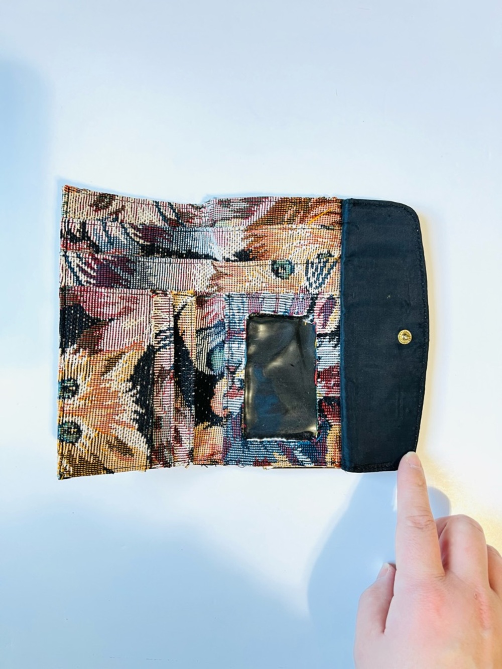 Vintage Floral Cat Tapestry Wallet 90’s Boho Chic Gold Tone Kiss Lock Clutch - Picture 3 of 13